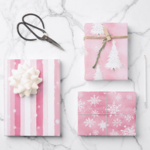 Rosa Weiße Weihnachtszeit Vintage Farbe Geschenkpapier Set