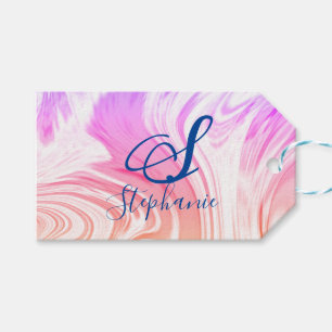 Rosa Weiße Welle Abstrakte Girly-Monogramme Cute Geschenkanhänger