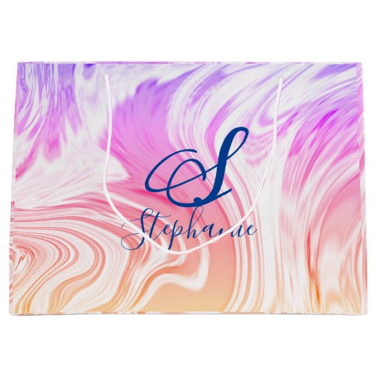 Rosa Weiße Welle Abstrakte Girly Monogramme Niedli Große Geschenktüte (Vorderseite)