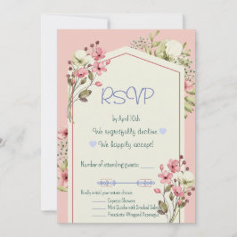 Rosa-weiße Wildblumen-Geometrische-RSVP-Karte Einladung