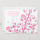 Rosa, weißer Abschluss mit Blumen Einladung (Rückseite)