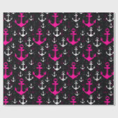Rosa weißer Anker mit schwarzem Hintergrund Geschenkpapier (Flach)