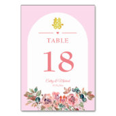 Rosa weißer Blumenbogen Chinesische Hochzeit Doppe Tischnummer (Rückseite)