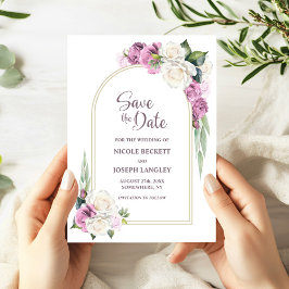 Rosa, weißer Blumenbogen Hochzeit Sichern Sie das  Save The Date