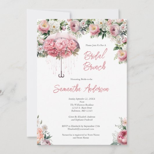 Rosa Weißer Blumenstrauß Brautparty Brunch Einladung (Vorderseite)