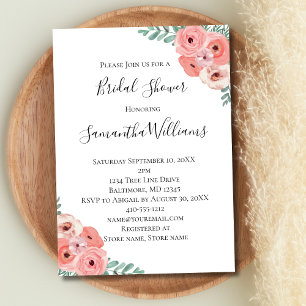Rosa weißer Blush Blumen Grüne Hochzeitsdusche Einladung