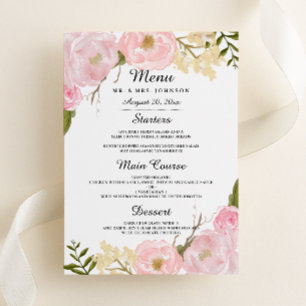 Rosa weißer Blush Botanischer Hochzeits-Dinner-Men Menükarte