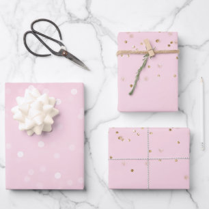 Rosa Weißer Bokeh Gold Glitter Konfetti Weihnachte Geschenkpapier Set