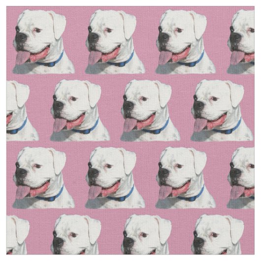 Rosa Weißer Boxhund mit Baumwollgewebe Stoff (Nahaufnahme)