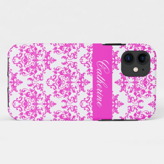 Rosa weißer Damastmädchenname Case-Mate iPhone Hülle (Rückseite (Horizontal))