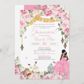 Rosa Weißer Eleganter Blumenschmetterling Quincean Einladung (Vorne/Hinten)