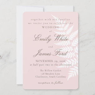 Rosa Weißer Farn 5x7 Botanische Hochzeit Einladung