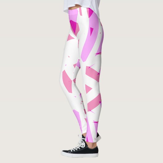 Rosa Weißer Geometrischer Art Deco Valentine Liebe Leggings (Links)