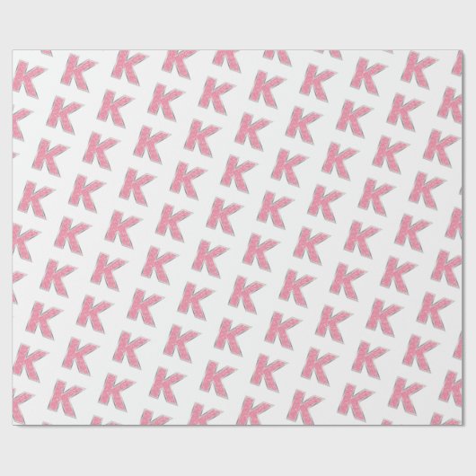 Rosa Weißer Glitzer Buchstabe K Geschenkpapier (Flach)