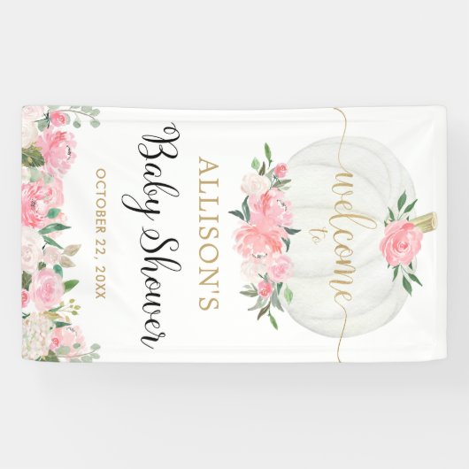 Rosa, weißer Goldkürbis, Babydusche Banner (Horizontal)