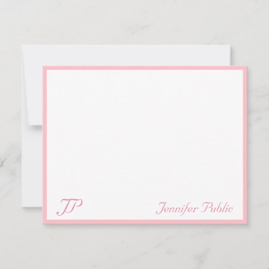 Rosa weißer handgeschriebener Text Monogram modern Mitteilungskarte (Vorderseite)