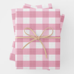 Rosa-weißer klassischer Gingham-Muster Geschenkpapier Set