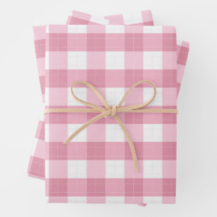 Rosa-weißer klassischer Gingham-Muster Geschenkpapier Set