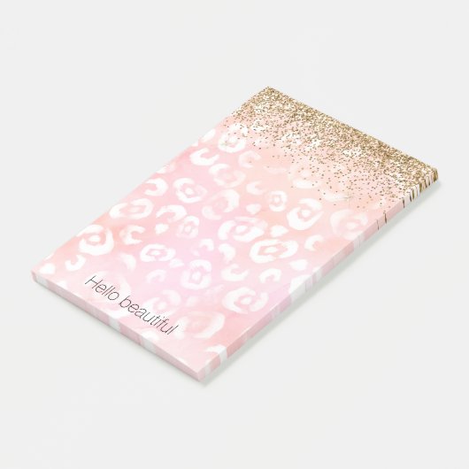 Rosa Weißer Leopard Gold Glitzer Post-it Klebezettel (angewinkelt)