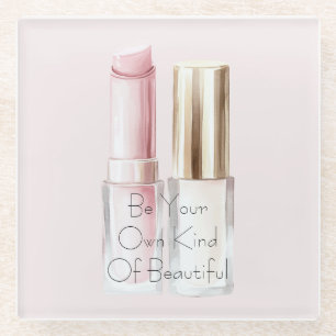 Rosa weißer Lippenstift Elfenbein Nagellack Glasuntersetzer