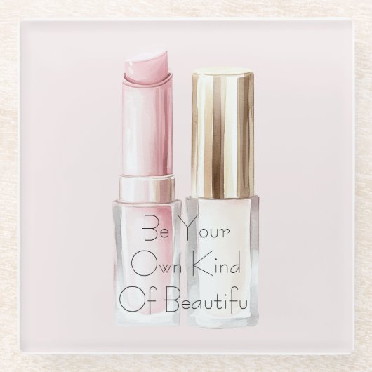 Rosa weißer Lippenstift Elfenbein Nagellack Glasuntersetzer (Vorderseite)