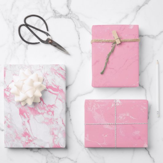 Rosa weißer Marmor Geschenkpapier Set (Vorderseite)