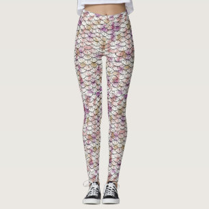 Rosa weißer Meerjungfrau-Skala-Druck Leggings