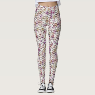 Rosa weißer Meerjungfrau-Skala-Druck Leggings