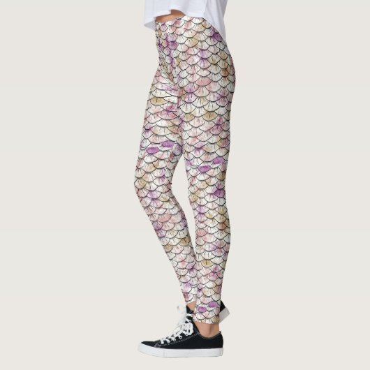 Rosa weißer Meerjungfrau-Skala-Druck Leggings (Links)
