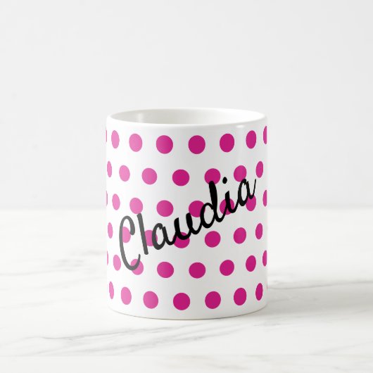 Rosa, weißer Polka-Dosenname Kaffeetasse (Mittel)