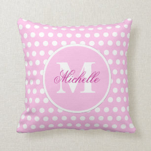Rosa weißer Polka-Dot-Monogramm-Pilz Kissen