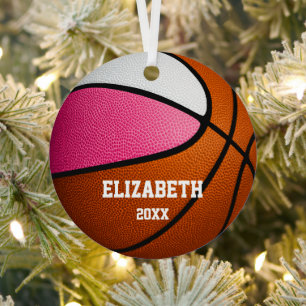 rosa weißer Sport Mädchen Andenken Basketball Ornament Aus Metall