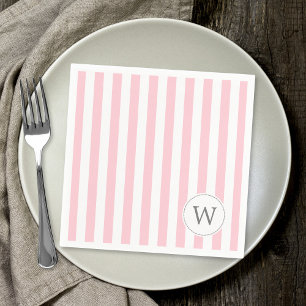 Rosa weißer Streifenmonogramm-Babypartydekor Serviette