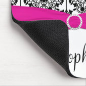 Rosa, weißer und schwarzer Damast Mousepad (Ecke)
