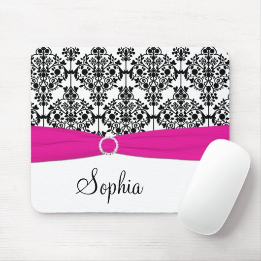 Rosa, weißer und schwarzer Damast Mousepad (Mit Mouse)