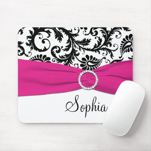 Rosa, weißer und schwarzer Damast Mousepad (Mit Mouse)