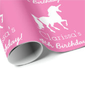 Rosa weißer Unicorn-personalisierter Geschenkpapier (Rolleneckpunkt)
