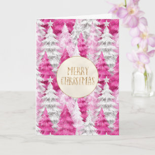 Rosa Weißer Weihnachtsbaum Gold Glitzer Karte