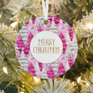 Rosa Weißer Weihnachtsbaum Gold Glitzer Ornament Aus Metall