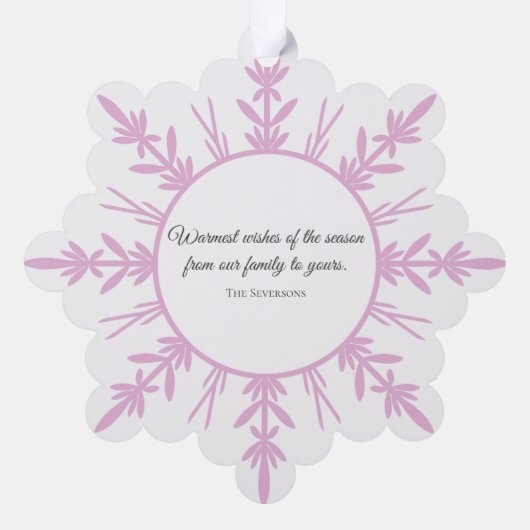 Rosa Weißer Winter Schneeflocken Happy Holidays ab Ornament Karte (Rückseite)