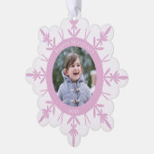 Rosa Weißer Winter Schneeflocken Happy Holidays ab Ornament Karte (Linke Ecke)