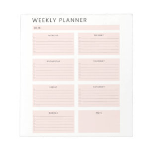Rosa weißer Wochenplaner-Organizer To-Do-Liste Notizblock