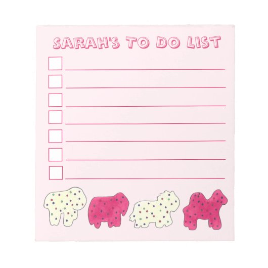 Rosa Weißer Zirkus Zoo Tierkrebse zu erledigen Notizblock (Vorderseite)