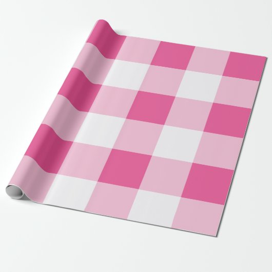 Rosa Weißes Buffalo Karo Geburtstag Geschenkpapier (Ungerollt)