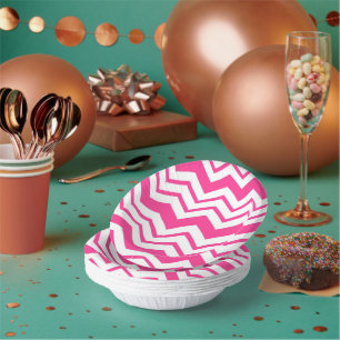 Rosa weißes Chevron-Zickzack-Musterdesign Pappteller