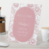 Rosa Weißes Chinoiserie Brautparty Begrüßungszeich Sockelschild (In Situ)
