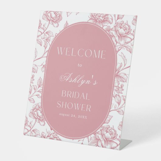 Rosa Weißes Chinoiserie Brautparty Begrüßungszeich Sockelschild (Vorderseite)