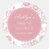 Rosa Weißes Chinoiserie Brautparty Rundaufkleber Runder Aufkleber (Vorderseite)