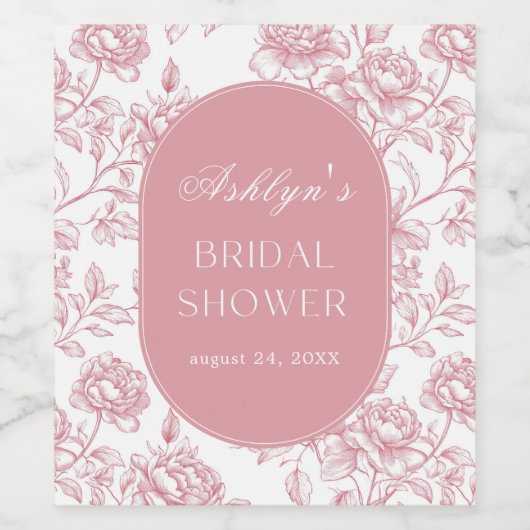 Rosa Weißes Chinoiserie Brautparty Weinetikett (Einzelnes Label)