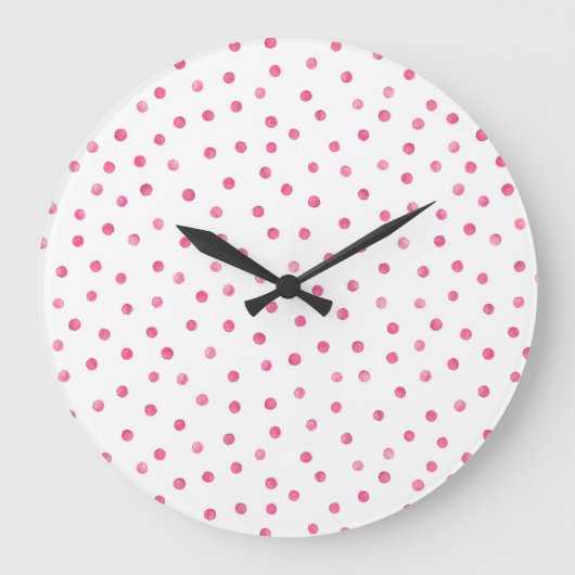 Rosa weißes Confetti-Punkt-Muster Große Wanduhr (Vorderseite)